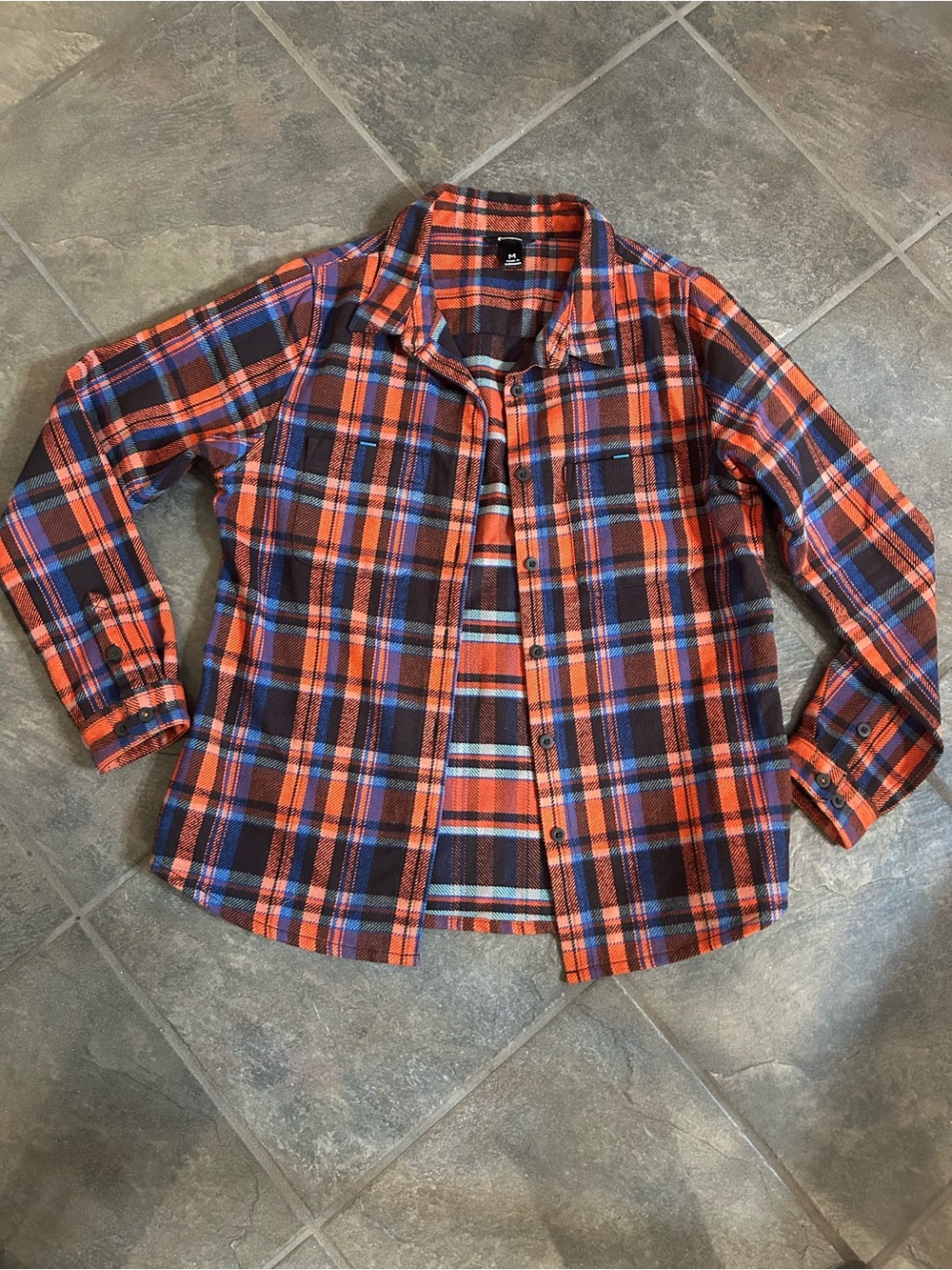COTOPAXI Women’s M Plaid Flannel Shacket 100% organic cotton Orange Blue Black